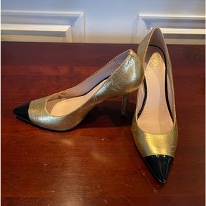 Vince Camuto Gold Cork w/Black Patten Leather Point